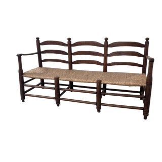 Antique French Provincial Radassier Bench in Oak with Rush Seat, France For Sale