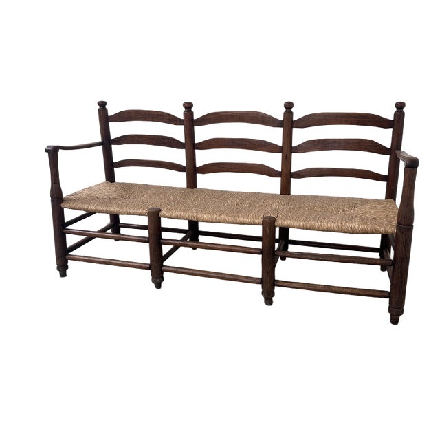 Antique French Provincial Radassier Bench in Oak with Rush Seat, France For Sale