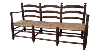 Antique French Provincial Radassier Bench in Oak with Rush Seat, France