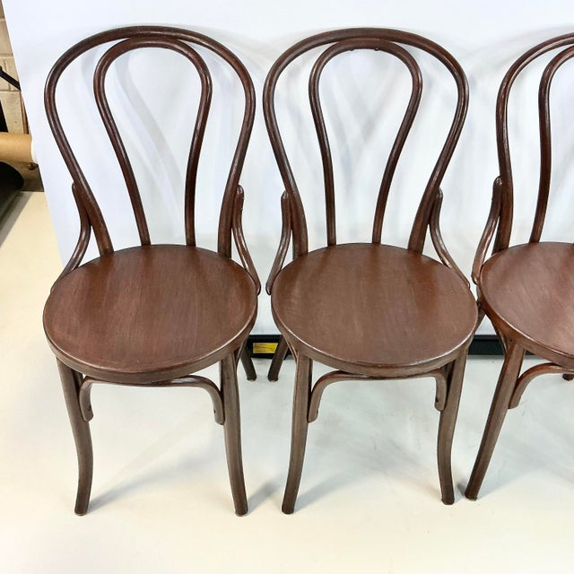 1940s 1940s Boho Chic French Style Heywood-Wakefield Bentwood Bistro Cafe Chairs - Set of 4 For Sale - Image 5 of 18