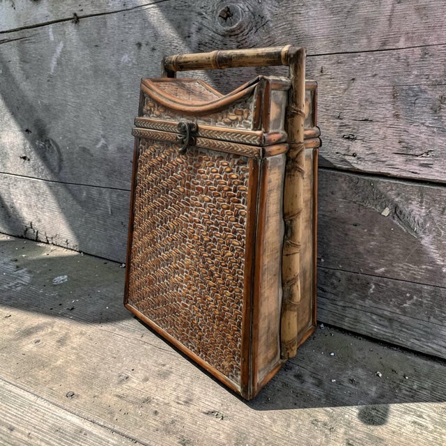 Bamboo and Grasscloth Chinoiserie Storage Box Wine Carrier For Sale - Image 6 of 6