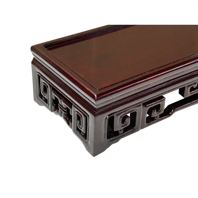 Oxblood Red Dark Brown Stained Oriental Geometric Rectangular Display Table Stand For Sale - Image 8 of 12