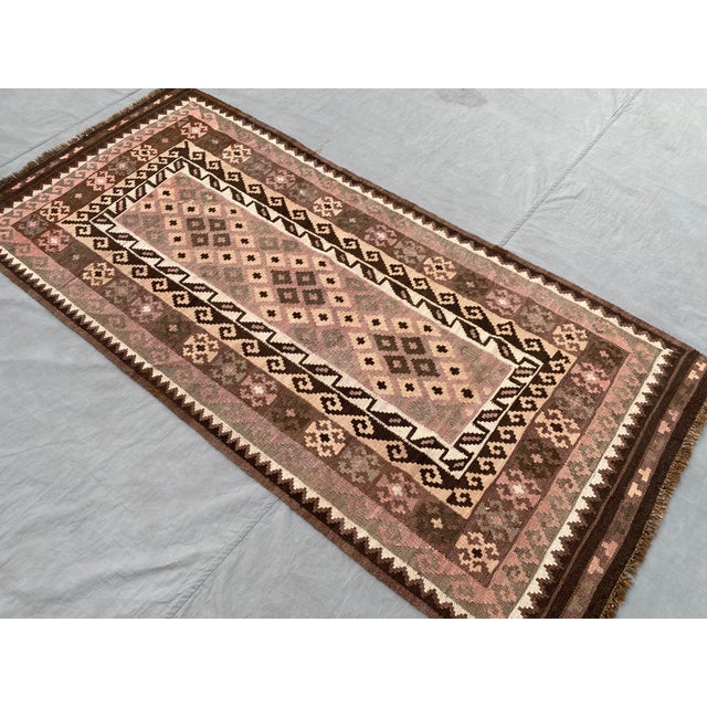 Afghan Maimana Kilim Accent Rug, Handwoven Wool, 3x7, Mauve & Sage For Sale - Image 4 of 11
