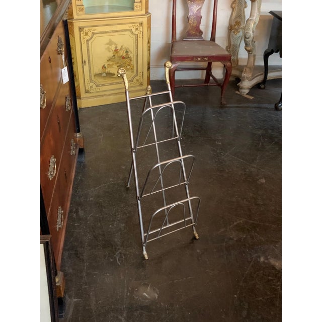 Italian Jansen Style Steel and Brass Magazine Stand For Sale In Dallas - Image 6 of 7