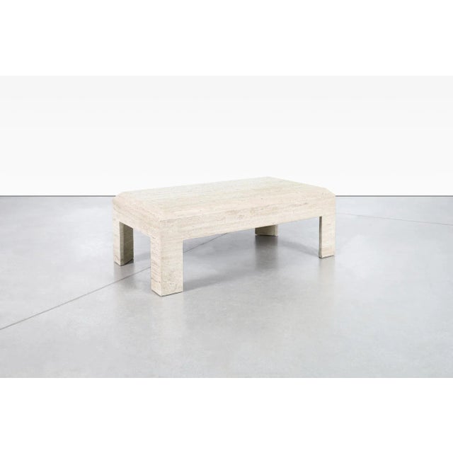 1970s Vintage Italian Modern Travertine Coffee Table For Sale - Image 4 of 11