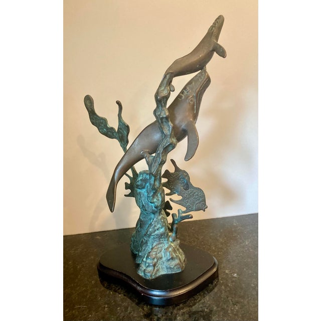 Nautical 1980s Spi Solid Brass Humpback Whale & Calf Sculpture For Sale - Image 3 of 10