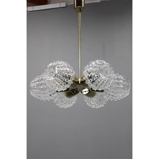 Mid-Century Sputnik Brass Glass Chandelier, Former Czechoslovakia, 1970s For Sale - Image 4 of 12