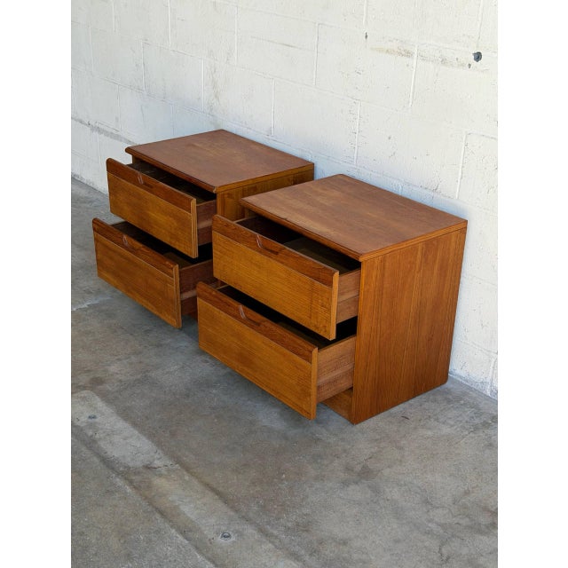 Mid-Century Modern Teak Nightstands Set of 2 Bedside Tables Two Drawer Denmark Mid-Century Modern 1970s For Sale - Image 3 of 10