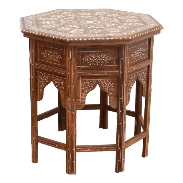 Dark Walnut Eight-Point Star Inlay End Table For Sale