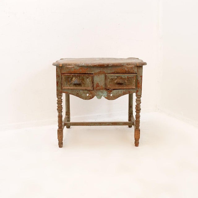 Wood 20th Century Wood Side Table with 2 Drawers For Sale - Image 7 of 17