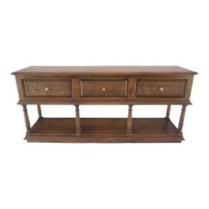 Spanish Colonial Carved Oak 3 Deep Drawer Sideboard Credenza Buffet Console MINT