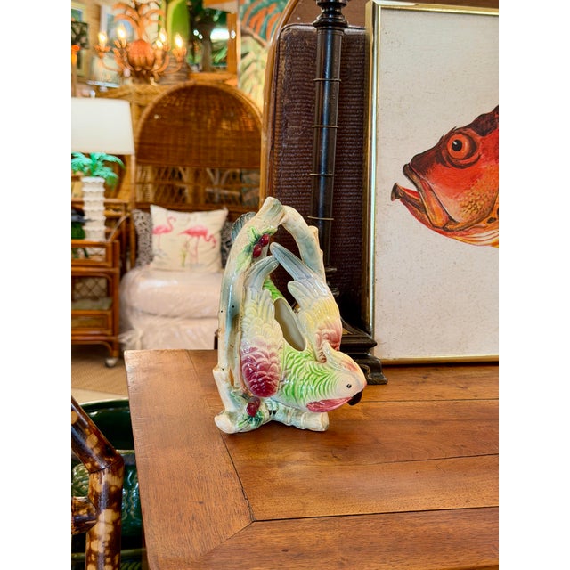 Vintage Japanese Majolica Style Parrot Vase For Sale - Image 10 of 11