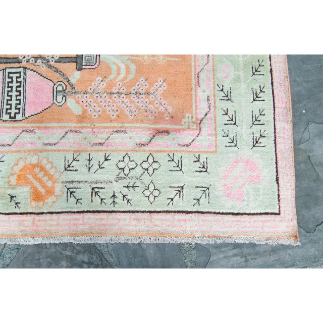 Textile 1920s Antique Pictorial Khotan Samarkand Hand-Knotted Rug - 5′5.5″ × 8′10″ For Sale - Image 7 of 10