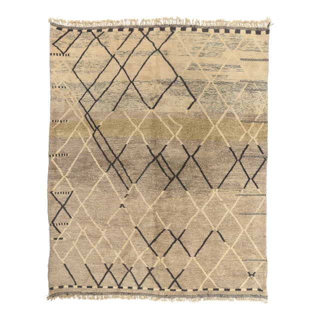 Organic Modern Beni Mrirt Moroccan Rug, 10'07 X 13'02 For Sale