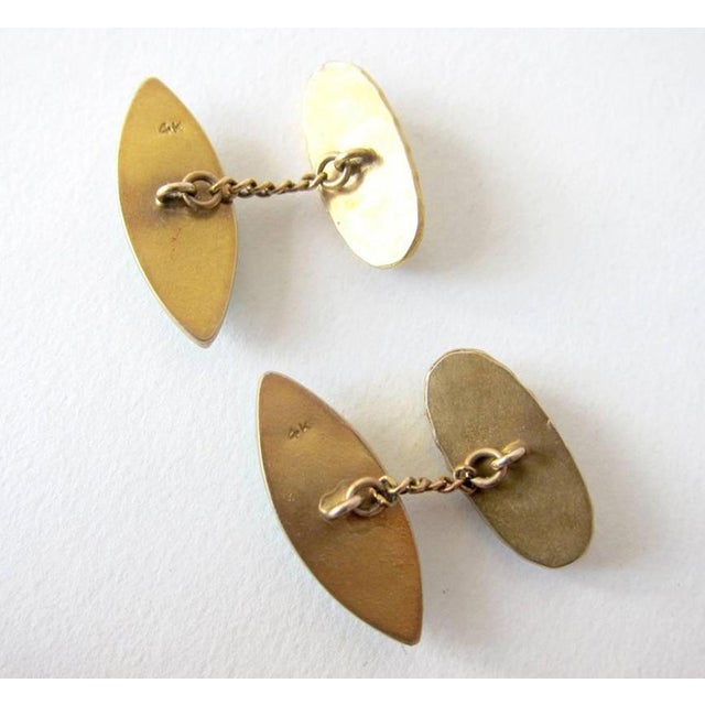 1950s Mid-Century Modern 14k Gold Jade Cufflinks For Sale - Image 4 of 4