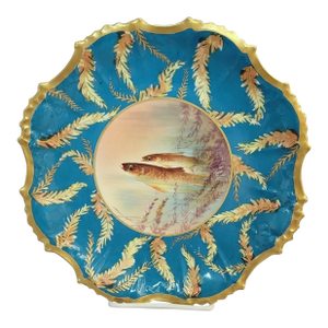 French Limoges Hand-Painted Fish Plate With Gilt Rim, Circa Early 20th C.