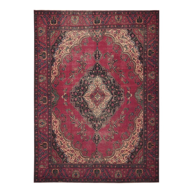 1970s Vintage Persian Handmade Wool 9x13 Red Area Rug For Sale