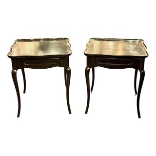 Pair of Vintage French Black Oak Side Tables For Sale