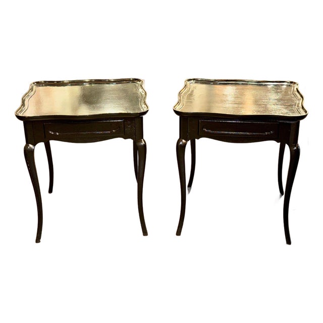 Pair of Vintage French Black Oak Side Tables For Sale
