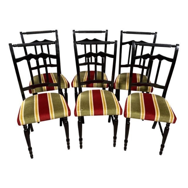 Vintage Chairs in Black Lacquered Wood, 1970s, Set of 6 For Sale