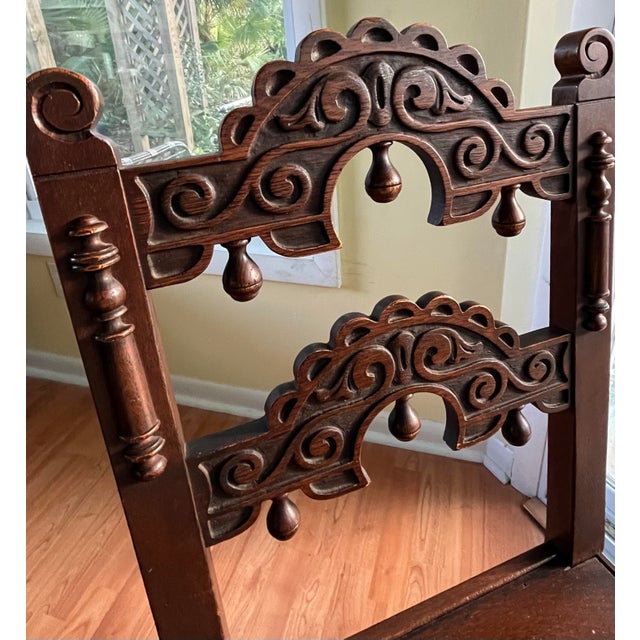 Antique Sligh Furniture Jacobean Revival Oak Dining/Hall Chair–Derbyshire and South Yorkshire Side Chair-Circa 1910s For Sale In West Palm - Image 6 of 13
