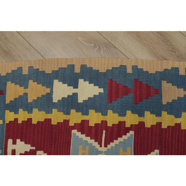 1980s Traditional Blue Red Geometric Kilim For Sale - Image 9 of 12