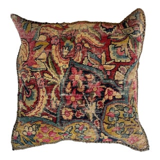 Pillow W/Antique Persian Rug Fragment, 1'4" X 1'4" For Sale