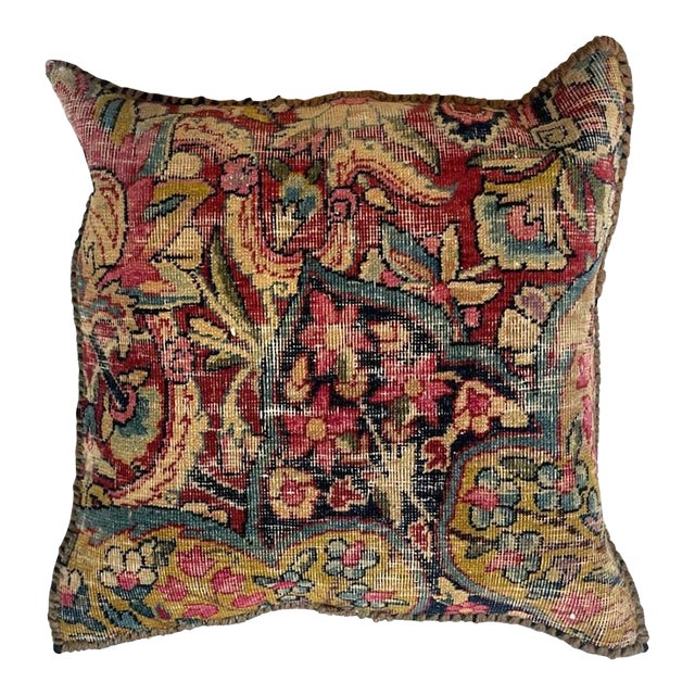 Pillow W/Antique Persian Rug Fragment, 1'4" X 1'4" For Sale