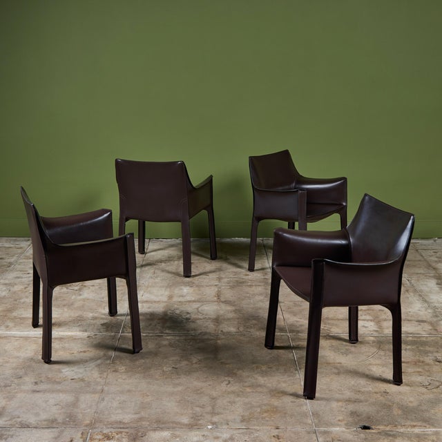 Postmodern Set of Four Mario Bellini Cab Armchairs for Cassina For Sale - Image 3 of 17