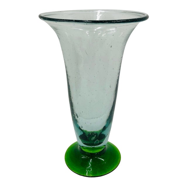 Vintage Hand Blown Art Glass Flower Vase For Sale