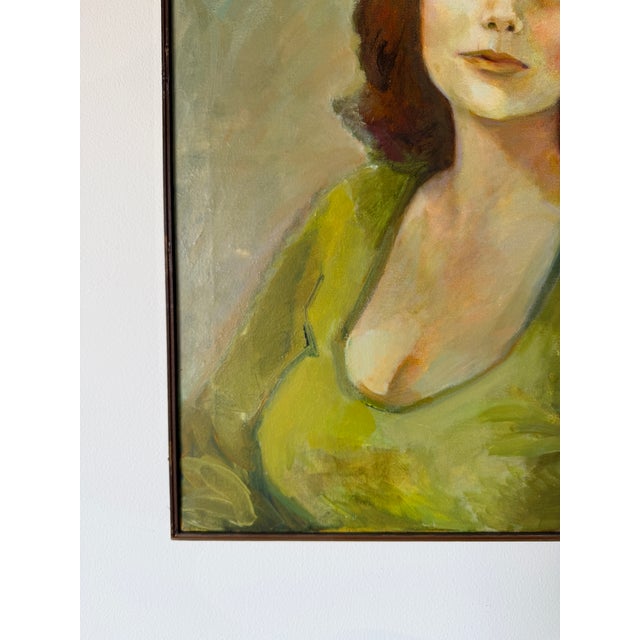 Textile 1970s Mid-Century Impressionist Woman Portrait Oil on Canvas Painting, Framed For Sale - Image 7 of 12