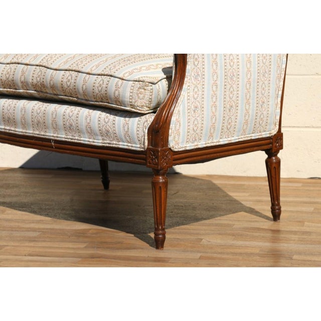 Pair of Antique French Louis XVI Style Upholstered Loveseats, Circa 1950s For Sale - Image 11 of 18