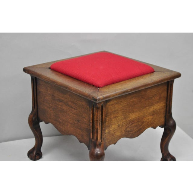 Antique Flip Top Georgian Chippendale Style Mahogany Shoe Shine Box Footstool For Sale - Image 10 of 18