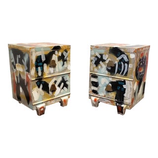 Postmodern Artist Painted Graffiti Art on Vintage Nightstands For Sale