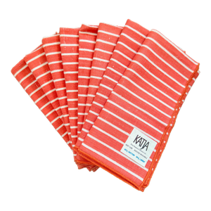 Vintage Linen Cotton Striped Cloth Dinner Napkins, Persimmon