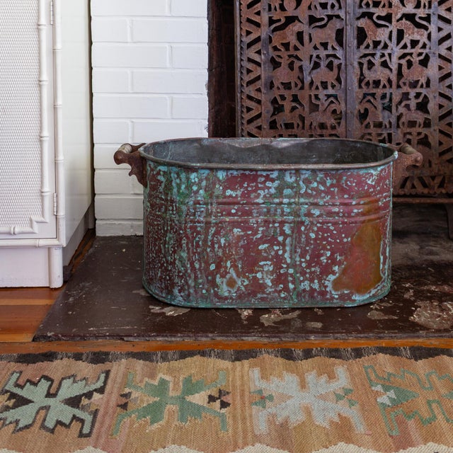 Wood Antique Copper Boiler or Washtub for Firewood or Plants For Sale - Image 7 of 15