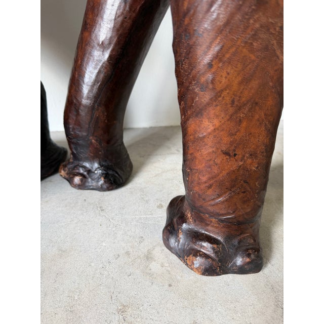 Vintage Safari Style Oversized Leather Elephant Sculptures With Raised Trunks – A Pair For Sale - Image 16 of 18