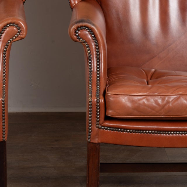 Pair of 20th Century Vintage Danish Leather Wingback Club Chairs For Sale - Image 6 of 11
