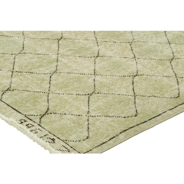 Vintage Zeki Müren Runner in Sage Green With Geometric Patterns From Rug & Kilim For Sale In New York - Image 6 of 7