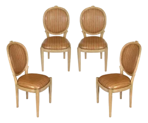 Set of Four Faux Bois Dining Chairs in Laminated Vintage Fabric