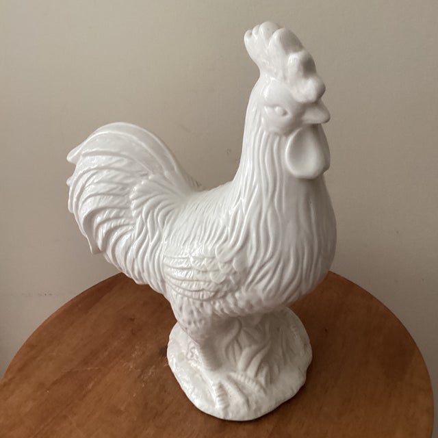 Mid 20th Century Vintage Collectible Large White Ceramic Rooster Figurine # 51/71 Signed For Sale - Image 5 of 12
