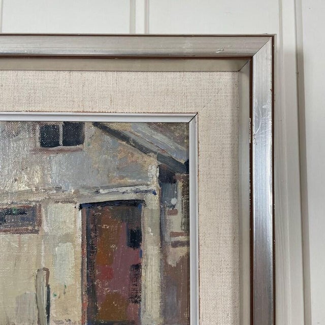 1949 Mid Century Swedish Modernist Harbour Oil Painting by Edvin Ollers For Sale - Image 4 of 13