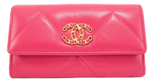 Chanel CC Logo Quilted Lambskin Leather Pink Gold-Tone Hardware Flap Long Wallet