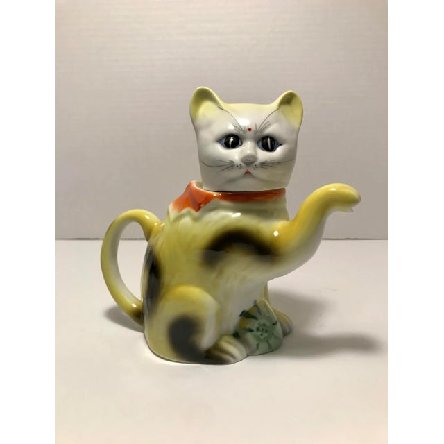 Mid-Century Hand-Painted Ceramic Chinese Lucky Cat Tea Pot For Sale - Image 10 of 10