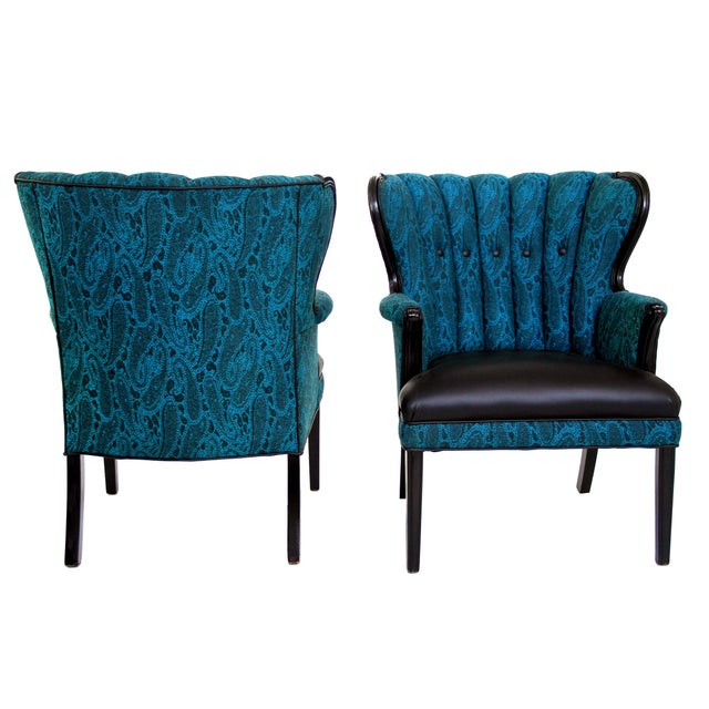 Mid Century Modern Turquoise & Black Channel Back Accent ...