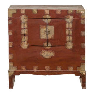 Korean Early 20th Century Side Chest with Traditional Brass Hardware and Legs For Sale
