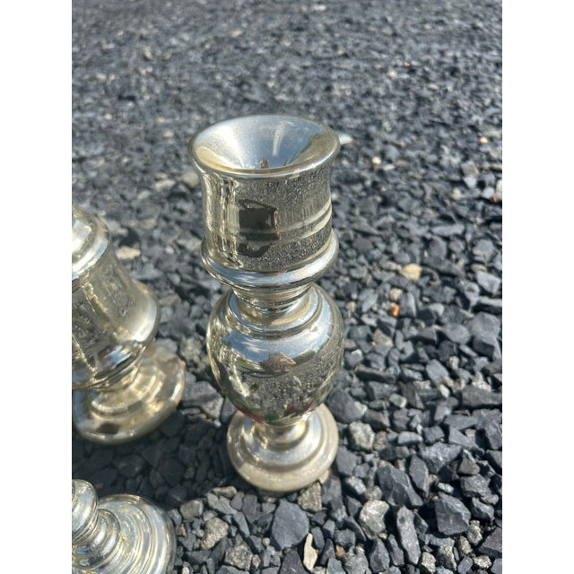 Vintage Mercury Glass Candlesticks and Vases- Set of 10 For Sale - Image 13 of 17