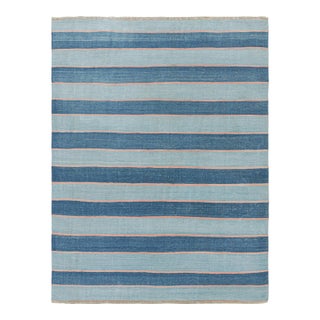 Rug & Kilim's Contemporary Dhurrie Rug in Blue Stripes - 13x19 For Sale