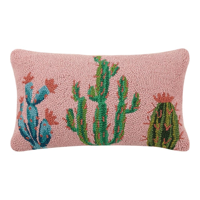 Pretty Cactus Hook Pillow, 12" x 20" For Sale
