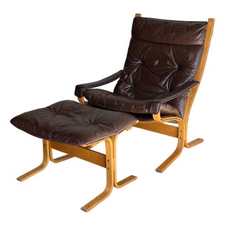 1970s Lounge Chair & Ottoman Leather Norwegian Mid Century Modern For Sale
